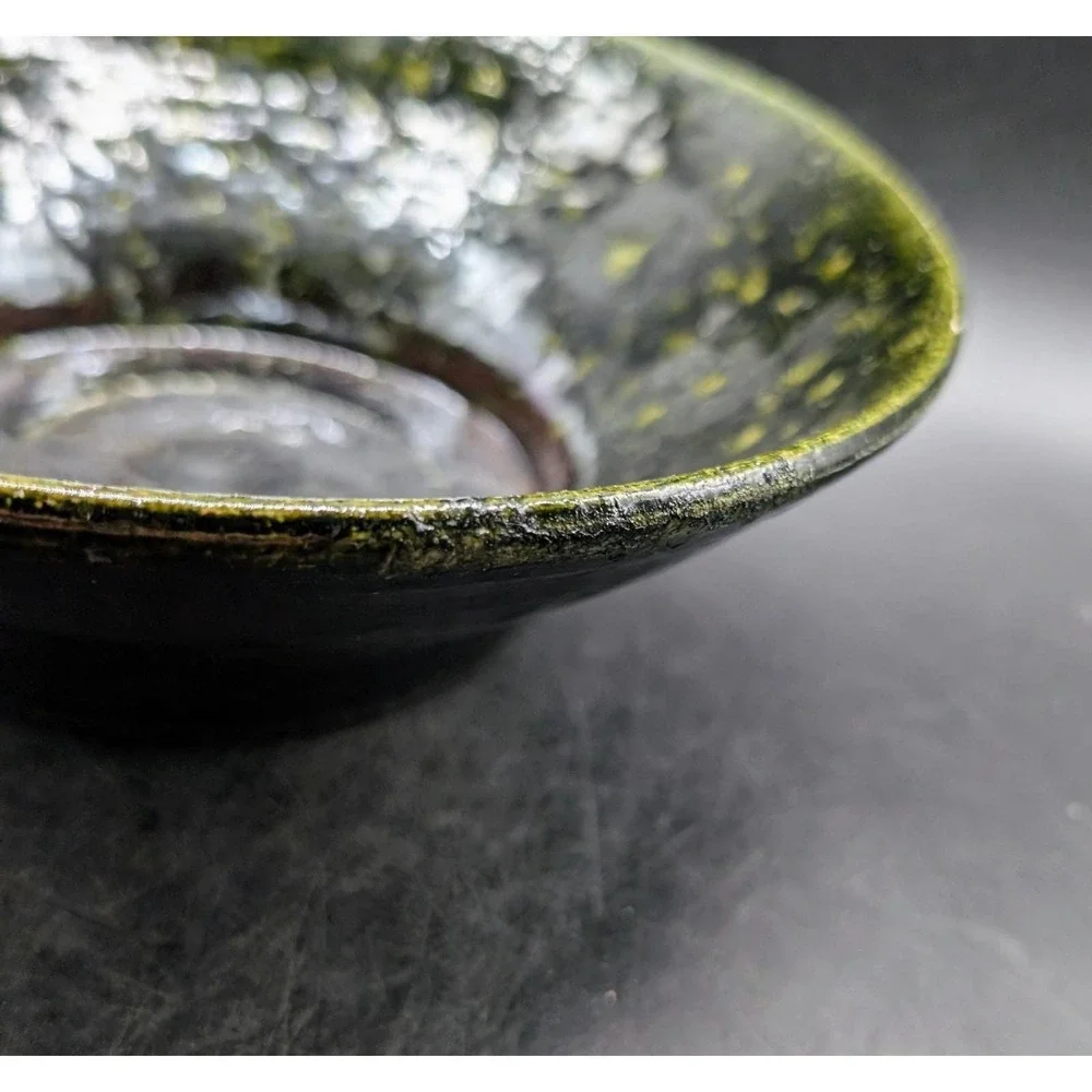 Vintage 1997 Signed Studio Pottery Bowl Black Green Raku Glaze Signed Bo 10